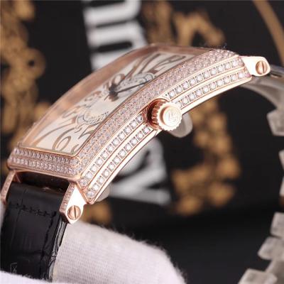 Replica Long Island Swiss Quartz Movement Womens Watch White Dial Full Diamonds Case Leather Strap E104