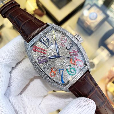 Replica Vanguard A21j Automatic Movement Mens Watch Full Diamonds Dial Full Diamonds Case Leather Strap E107