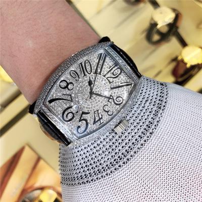 Replica Vanguard A21j Automatic Movement Mens Watch Full Diamonds Dial Full Diamonds Case Leather Strap E107