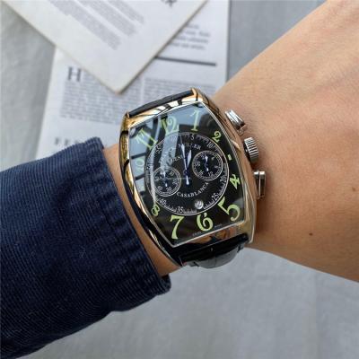 Replica Collection Japan Quartz Chronograph Movement Mens Watch Black Dial Leather Strap E118