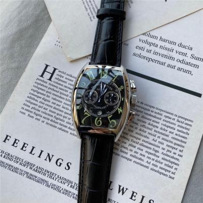 Replica Collection Japan Quartz Chronograph Movement Mens Watch Black Dial Leather Strap E118