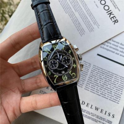 Replica Collection Japan Quartz Chronograph Movement Mens Watch Black Dial Leather Strap E118