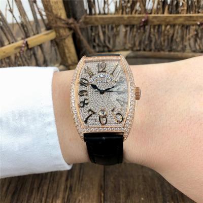 Replica Vanguard Japan Miyota 8215 Automatic Womens Watch Full Diamonds Dial Diamonds Case Leather Strap E124