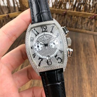 Replica Collection Japan VK Quartz Chronograph Mens Watch Full Diamonds Dial Full Diamonds Case Leather Strap E125