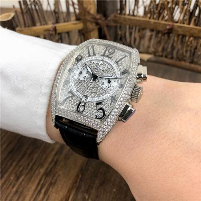 Replica Collection Japan VK Quartz Chronograph Mens Watch Full Diamonds Dial Full Diamonds Case Leather Strap E125