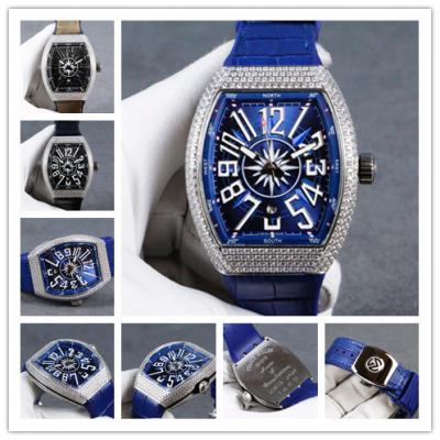 Replica Vanguard A21j Automatic Movement Mens Watch Blue Dial Full Diamonds Case Leather Strap B E126