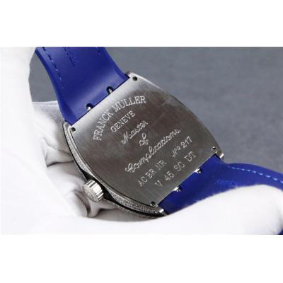 Replica Vanguard A21j Automatic Movement Mens Watch Blue Dial Full Diamonds Case Leather Strap B E126