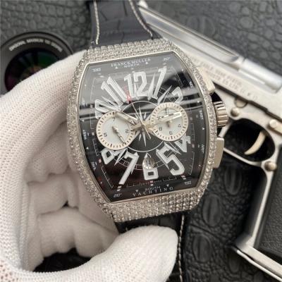 Replica Collection A21j Automatic Movement Mens Watch Black Dial Full Diamonds Case Leather Strap E128