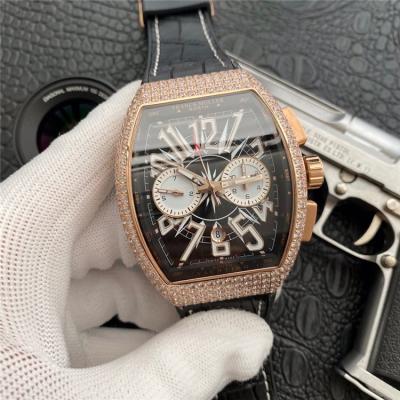 Replica Collection A21j Automatic Movement Mens Watch Black Dial Full Diamonds Case Leather Strap E128