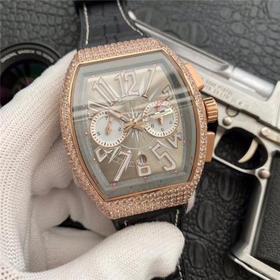 Replica Collection A21j Automatic Movement Mens Watch Black Dial Full Diamonds Case Leather Strap E128