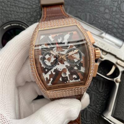 Replica Collection A21j Automatic Movement Mens Watch Black Dial Full Diamonds Case Leather Strap E128