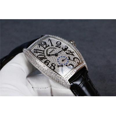 Replica Vanguard A21j Automatic Movement Mens Watch Full Diamonds Dial Diamonds Case Leather Strap E135