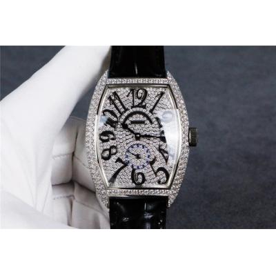 Replica Vanguard A21j Automatic Movement Mens Watch Full Diamonds Dial Diamonds Case Leather Strap E135