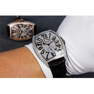 Replica Vanguard A21j Automatic Movement Mens Watch Full Diamonds Dial Diamonds Case Leather Strap E135