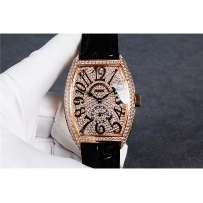 Replica Vanguard A21j Automatic Movement Mens Watch Full Diamonds Dial Diamonds Case Leather Strap E135