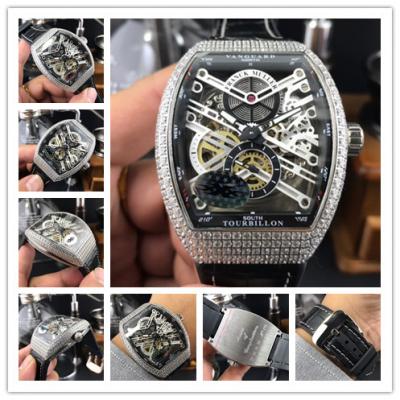 Replica Vanguard A21j Automatic Movement Mens Watch Skeleton Dial Diamonds Case Leather Strap E151