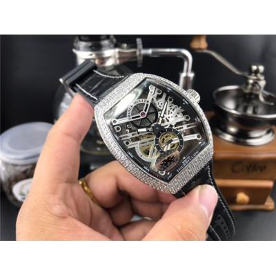 Replica Vanguard A21j Automatic Movement Mens Watch Skeleton Dial Diamonds Case Leather Strap E151