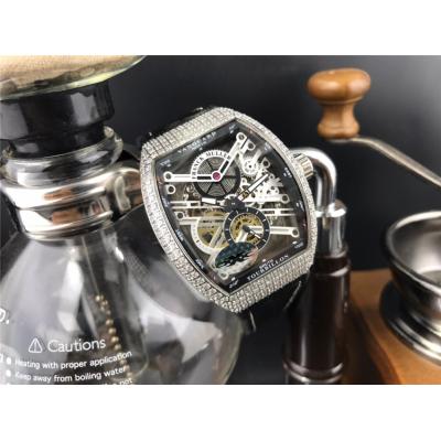 Replica Vanguard A21j Automatic Movement Mens Watch Skeleton Dial Diamonds Case Leather Strap E151