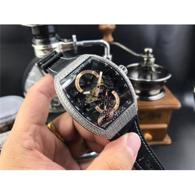 Replica Vanguard A21j Automatic Movement Mens Watch Skeleton Dial Diamonds Case Leather Strap E152