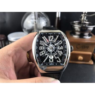 Replica Vanguard A21j Automatic Movement Mens Watch Diamonds Number Black Dial Leather Strap E155