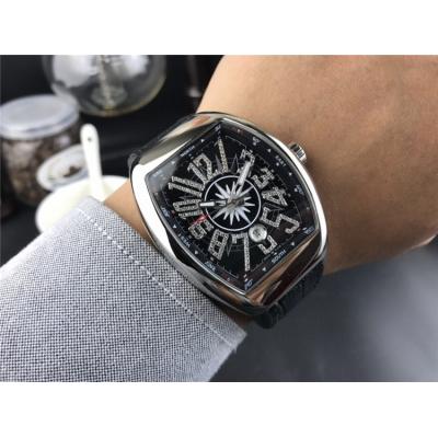 Replica Vanguard A21j Automatic Movement Mens Watch Diamonds Number Black Dial Leather Strap E155