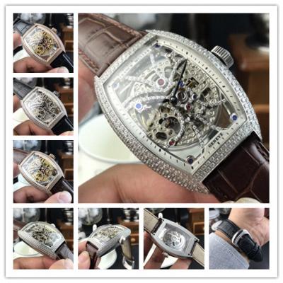 Replica Vanguard A21j Automatic Movement Mens Watch Skeleton Diamonds Dial Diamonds Case Leather Strap E156