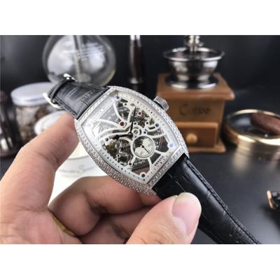 Replica Vanguard A21j Automatic Movement Mens Watch Skeleton Dial Diamonds Case Leather Strap E157