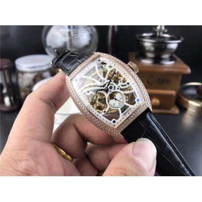 Replica Vanguard A21j Automatic Movement Mens Watch Skeleton Dial Diamonds Case Leather Strap E157