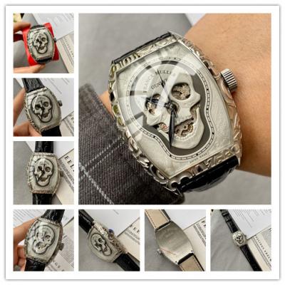 Replica Croco Collections A21j Automatic Movement Mens Watch Silver Skull Dial Leather Strap E163