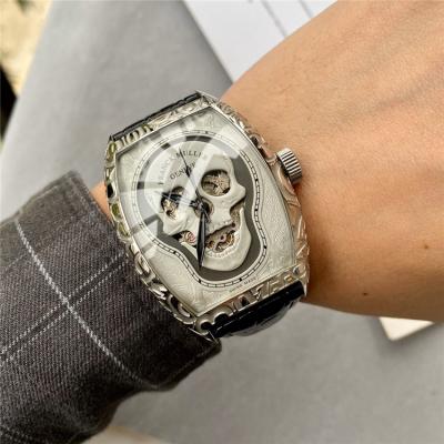 Replica Croco Collections A21j Automatic Movement Mens Watch Silver Skull Dial Leather Strap E163