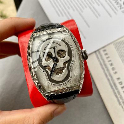 Replica Croco Collections A21j Automatic Movement Mens Watch Silver Skull Dial Leather Strap E163