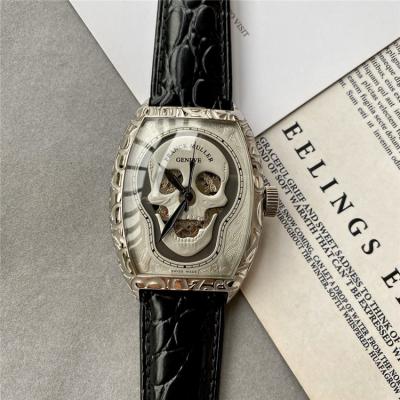 Replica Croco Collections A21j Automatic Movement Mens Watch Silver Skull Dial Leather Strap E163