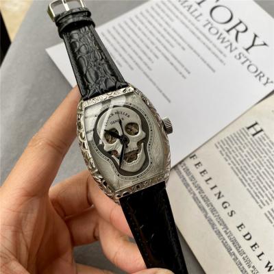 Replica Croco Collections A21j Automatic Movement Mens Watch Silver Skull Dial Leather Strap E163