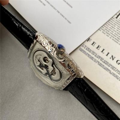 Replica Croco Collections A21j Automatic Movement Mens Watch Silver Skull Dial Leather Strap E163