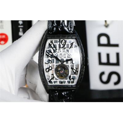 Replica Vanguard A21j Automatic Movement Mens Watch Tourbillon Black Dial Leather Strap A E164