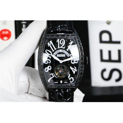 Replica Vanguard A21j Automatic Movement Mens Watch Tourbillon Black Dial Leather Strap A E164