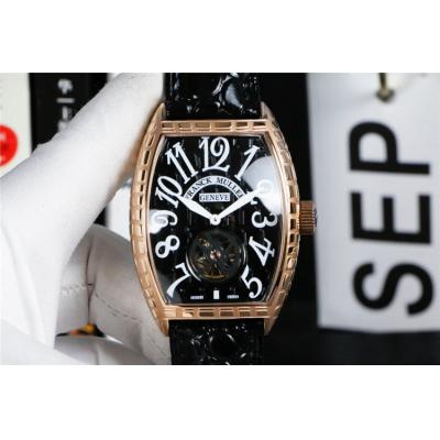 Replica Vanguard A21j Automatic Movement Mens Watch Tourbillon Black Dial Leather Strap B E164