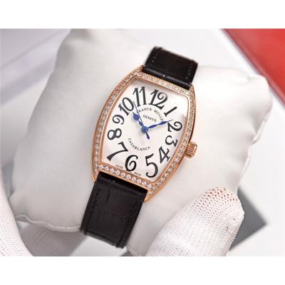 Replica Vanguard Swiss Quartz Movement Womens Watch White Dial Diamonds Case Leather Strap A E169