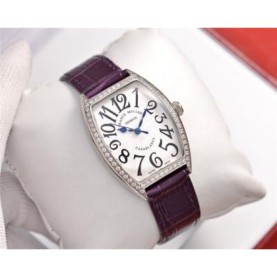 Replica Vanguard Swiss Quartz Movement Womens Watch White Dial Diamonds Case Leather Strap A E169