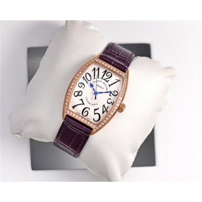 Replica Vanguard Swiss Quartz Movement Womens Watch White Dial Diamonds Case Leather Strap A E169