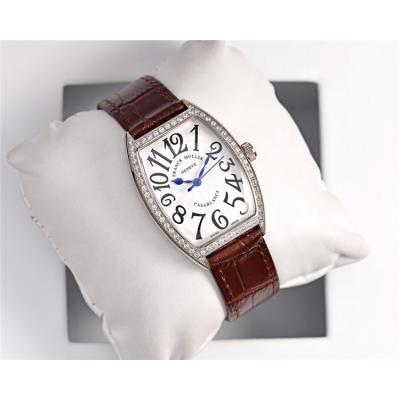 Replica Vanguard Swiss Quartz Movement Womens Watch White Dial Diamonds Case Leather Strap A E169