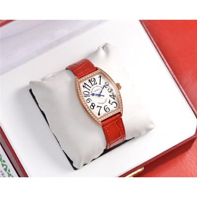 Replica Vanguard Swiss Quartz Movement Womens Watch White Dial Diamonds Case Leather Strap A E169