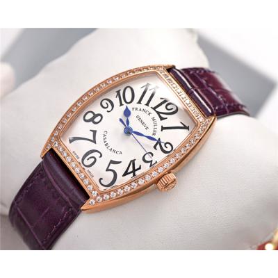 Replica Vanguard Swiss Quartz Movement Womens Watch White Dial Diamonds Case Leather Strap A E169