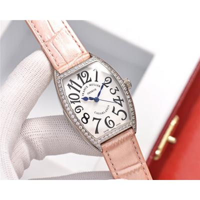 Replica Vanguard Swiss Quartz Movement Womens Watch White Dial Diamonds Case Leather Strap A E169