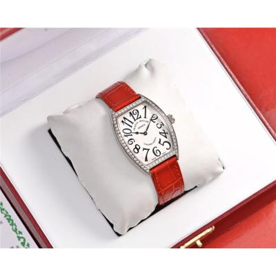 Replica Vanguard Swiss Quartz Movement Womens Watch White Dial Diamonds Case Leather Strap B E169