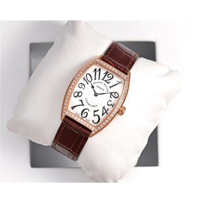 Replica Vanguard Swiss Quartz Movement Womens Watch White Dial Diamonds Case Leather Strap B E169