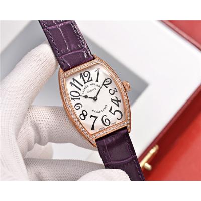 Replica Vanguard Swiss Quartz Movement Womens Watch White Dial Diamonds Case Leather Strap B E169