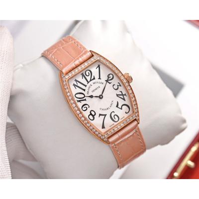 Replica Vanguard Swiss Quartz Movement Womens Watch White Dial Diamonds Case Leather Strap B E169