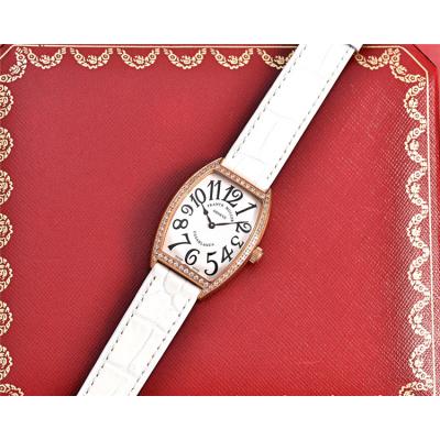 Replica Vanguard Swiss Quartz Movement Womens Watch White Dial Diamonds Case Leather Strap B E169