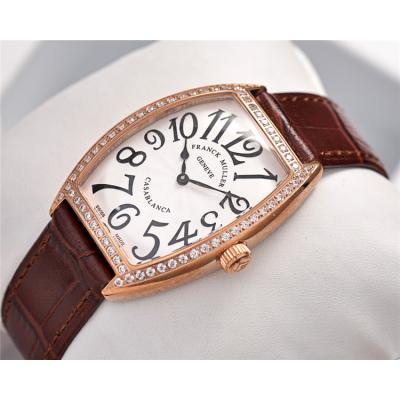 Replica Vanguard Swiss Quartz Movement Womens Watch White Dial Diamonds Case Leather Strap B E169